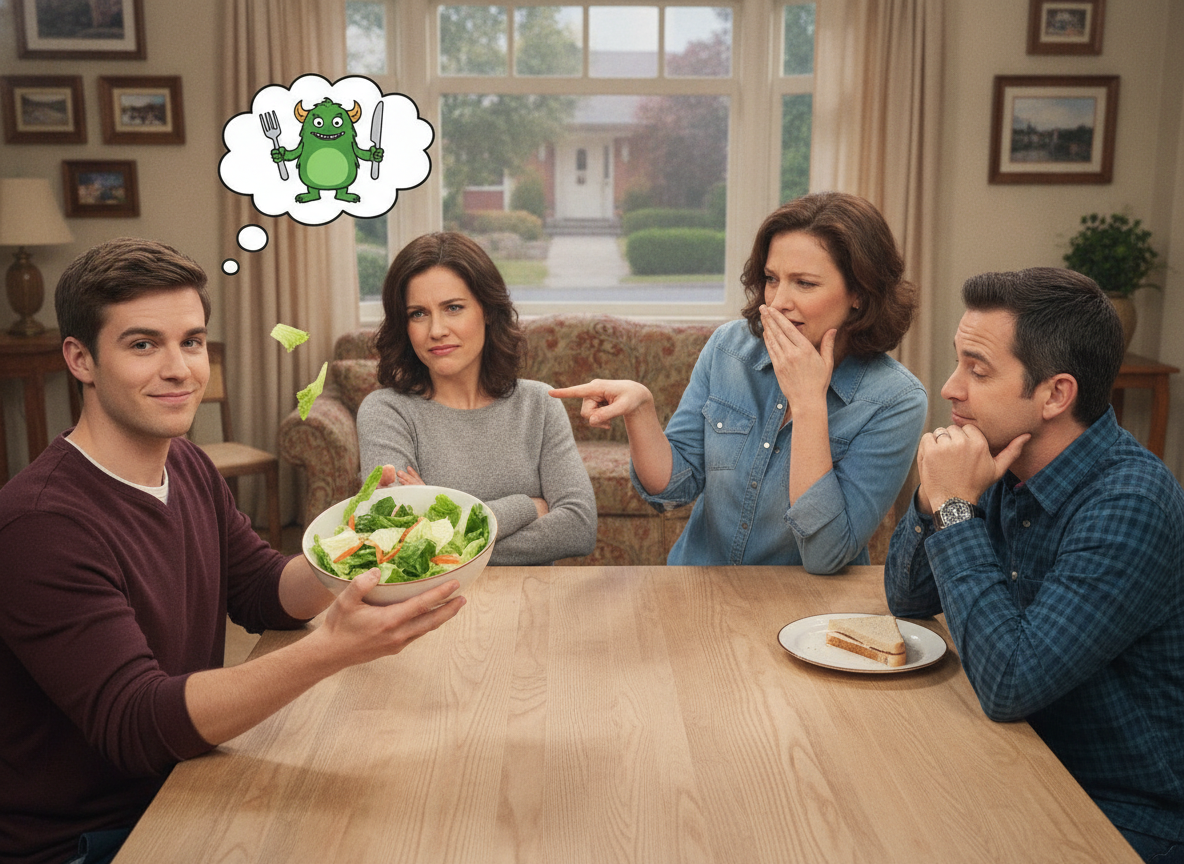AITA for eating salad in front of my girlfriend and then making a joke about it?